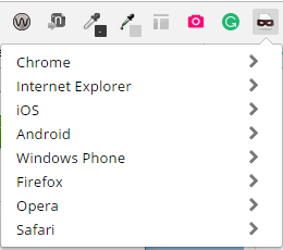 Screenshot of a browser extension with option to change the user agent to one of the browsers listed.