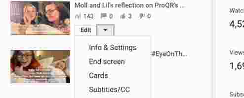 Screenshot of YouTube subtitle options with videos of Molly Watt