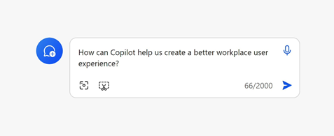 A screengrab of a Copilot query reading "How can Copilot help us create a better workplace user experience?