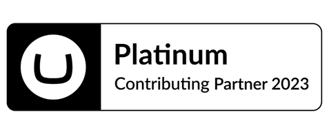 A black Umbraco Contributing Partner 2023 badge
